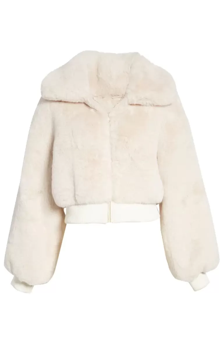 Women AZALEA WANG Drew-Street Beige Cropped Teddy Jacket