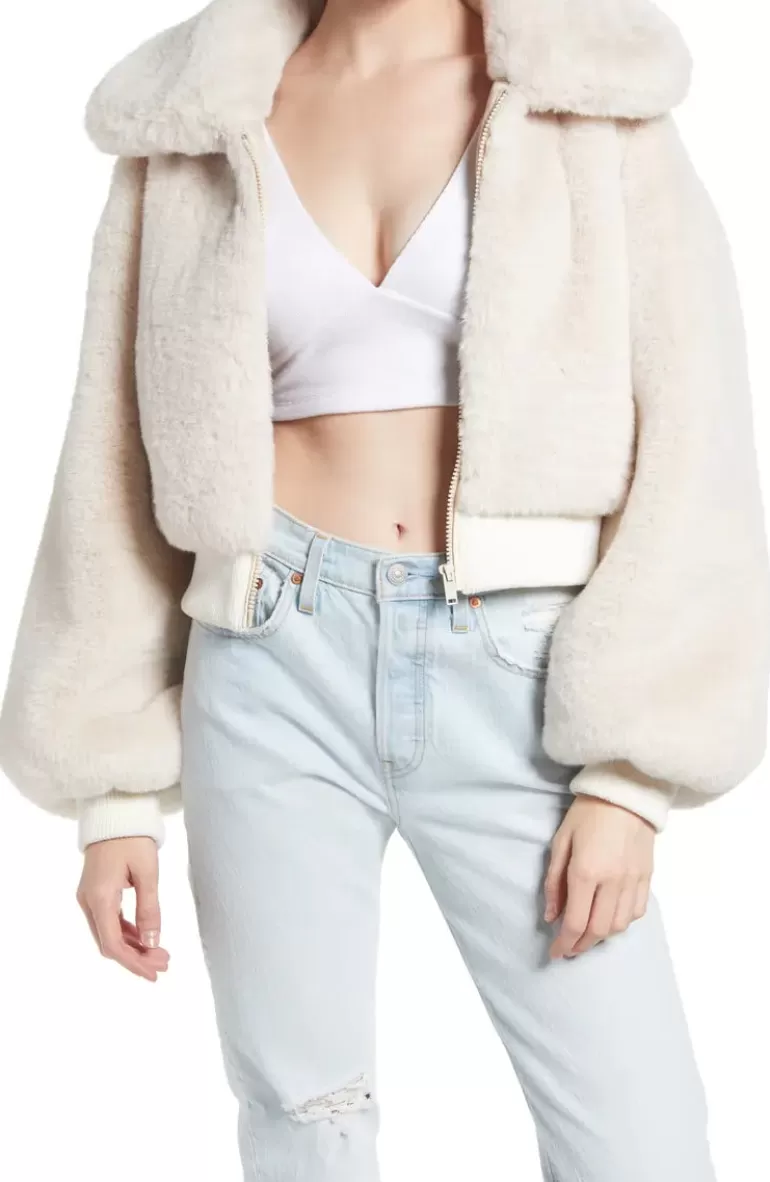 Women AZALEA WANG Drew-Street Beige Cropped Teddy Jacket