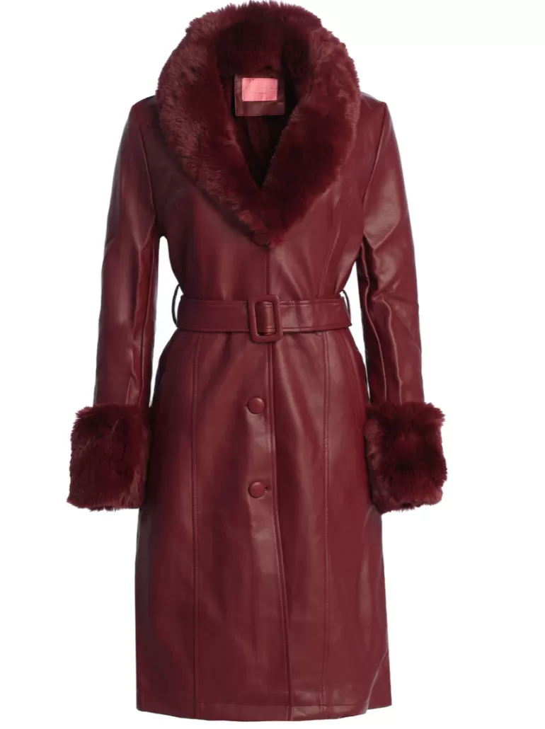 Women AZALEA WANG Marbolo Wine Faux Fur Trim Coat